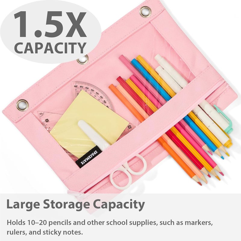 SPACEMATE 2 Pack Binder Pencil Pouch Case Box Bag for 3 Ring Binder School Supplies Girls Boys Kids, Clear Preppy Stuff Large Aesthetic Pen Organizer, Back to College Stationary, Light Pink - Image 2